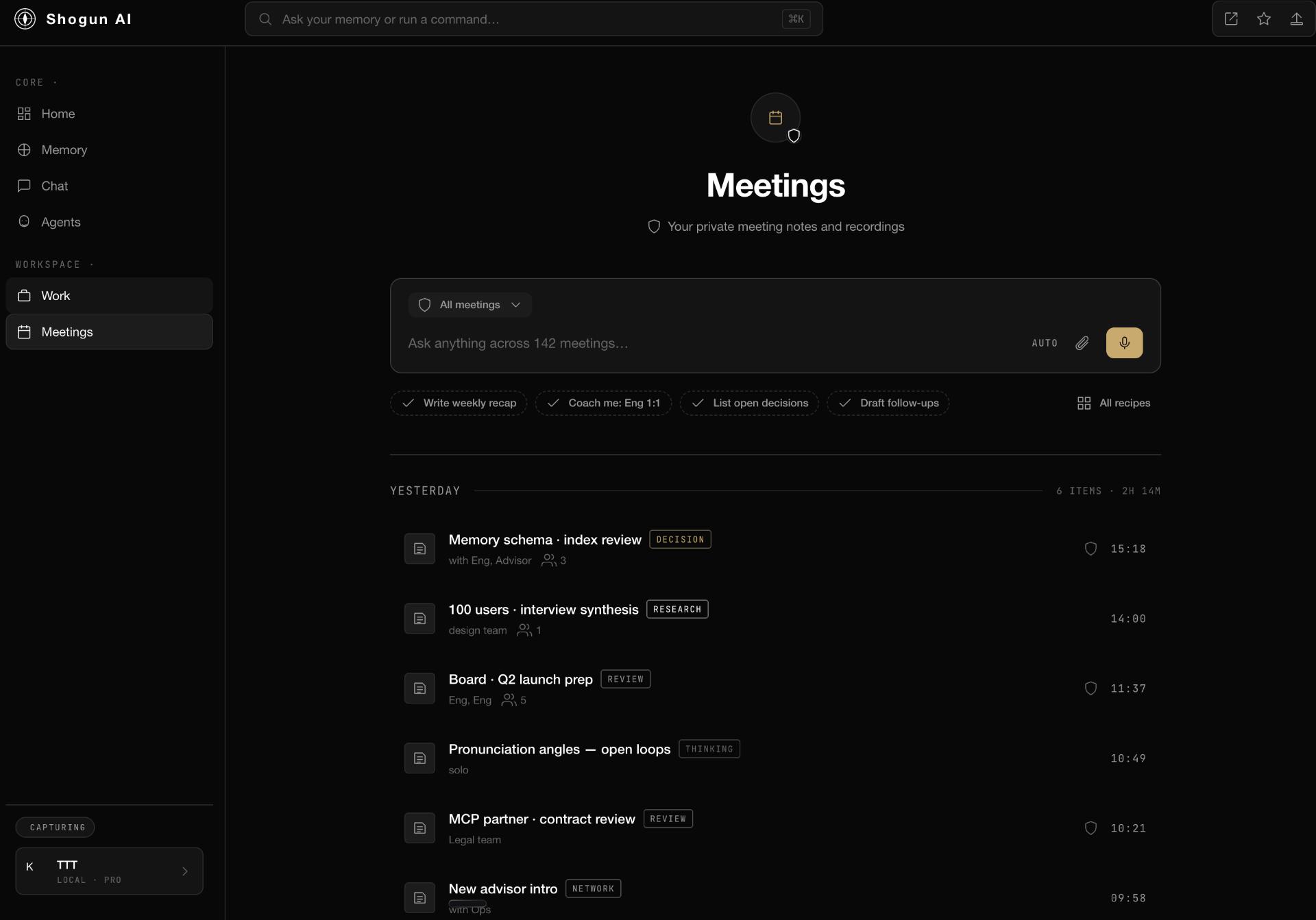 Meetings — private notes & recordings